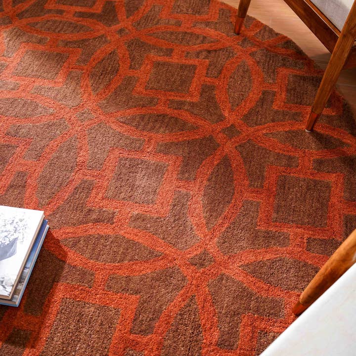 Hand Tufted Wool Round Area Rug Brown Orange K00239 for wholesale on Faire6