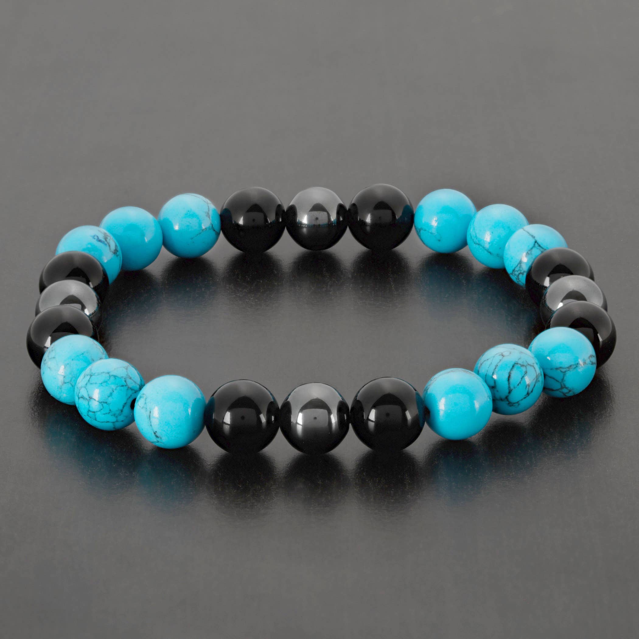 West Coast Jewelry - Wholesale Beaded Bracelet - Turquoise and Onyx Stone Bead Stretch Bracelet - 10mm2