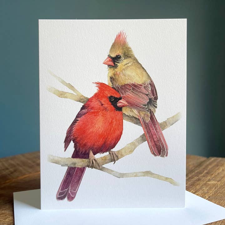 Northern Cardinal Couple - Blank Note Card for wholesale by Amy Shawley Paquette