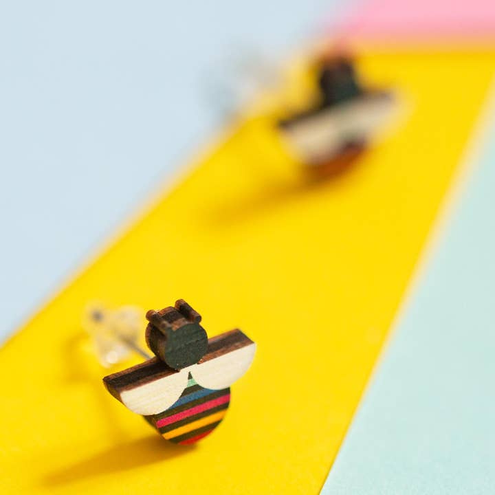 BOB THE BEE WOODEN STUD EARRINGS for wholesale by Hey There Munchquin
