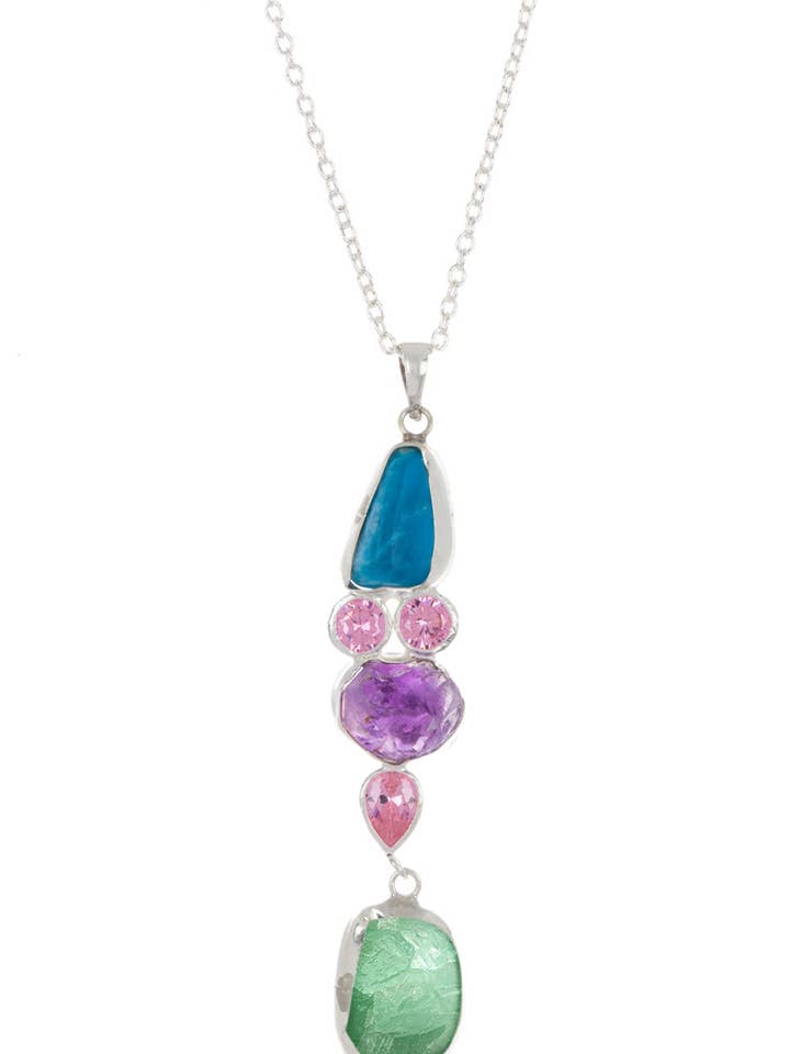 Sterling Silver & Mixed Gemstone Shiva Pendant Necklace - SS for wholesale by Zoey Simmons