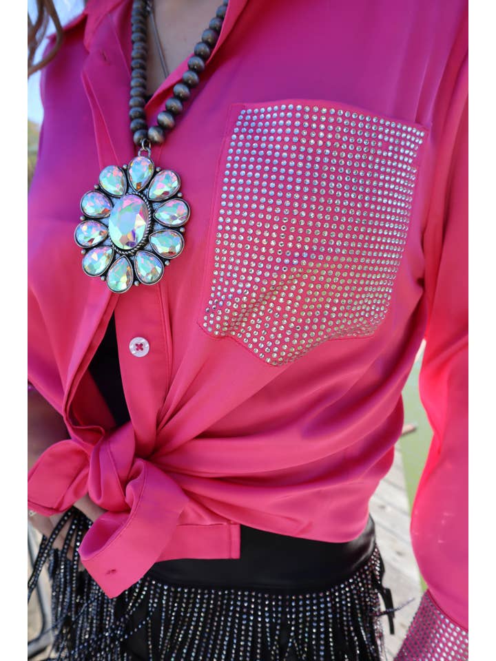 MK189 Dolly Duo Satin Button Up w/ Rhinestones - Pink for wholesale on Faire