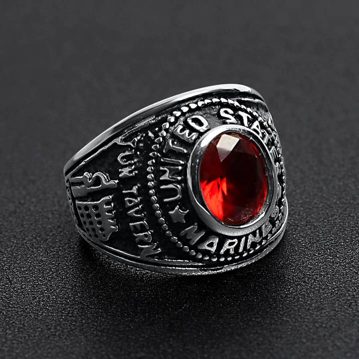 WJW - Wholesale Cocktail/Statement Ring - United States Marine Corp Stainless Steel Women's Ring