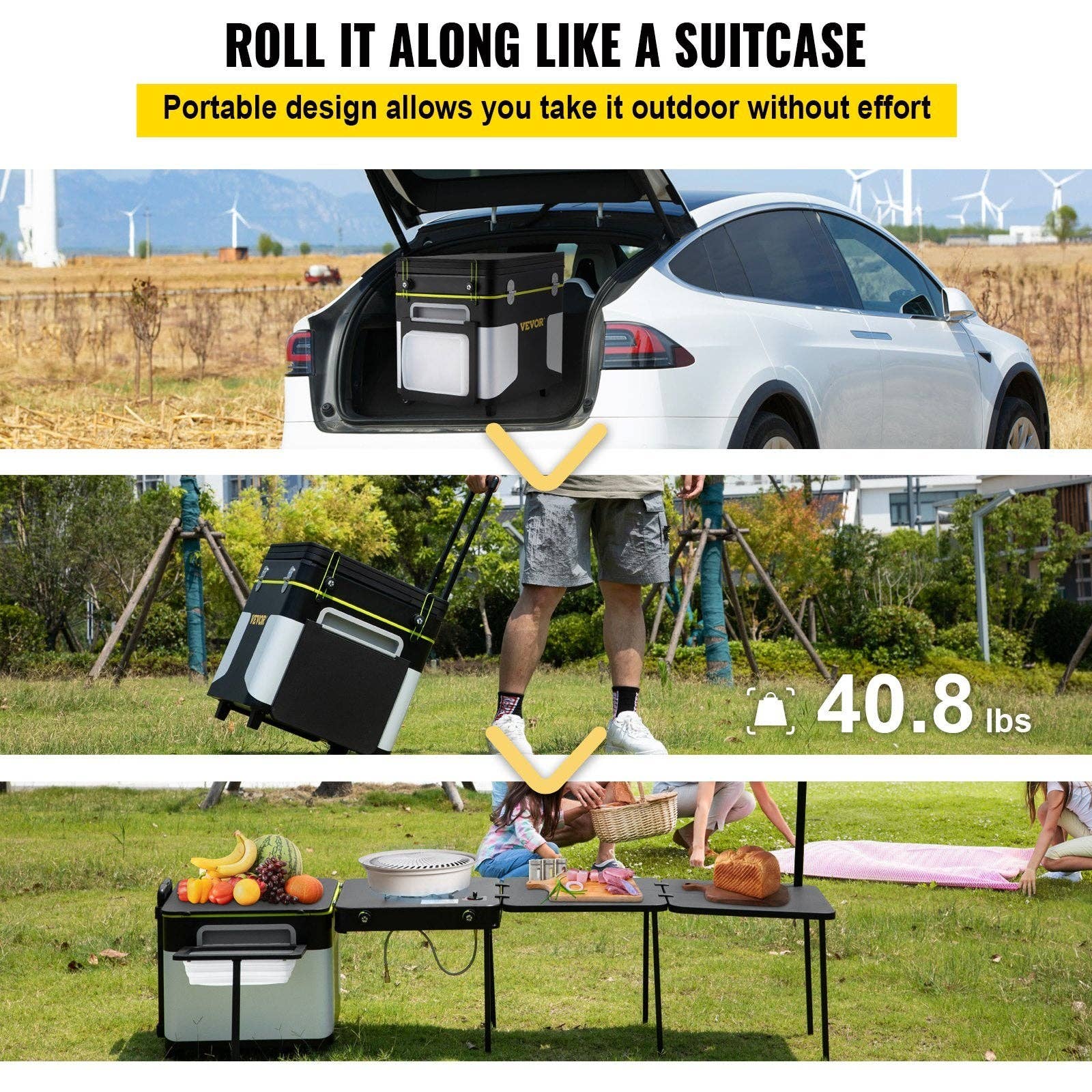 Hard Rock Health Stores - Wholesale Outdoor Grill Tools - VEVOR Outdoor Mobile Kitchen, Portable Multifunctional Camp Box with Wheels All in One Integrated Cooking Station with Windproof Stove, Folding Tables Storage Organizer, Black5
