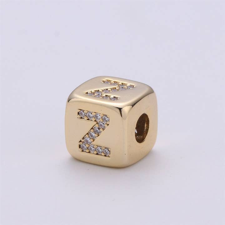 Aim Eternal - Wholesale Individual Charm/Pendant - 9x9mm Gold Initial Letter Beads, Alphabet Beads, Initial Beads, Alphabet Blocks Micro Pave Initial Block Charm for Bracelet Necklace Supply27