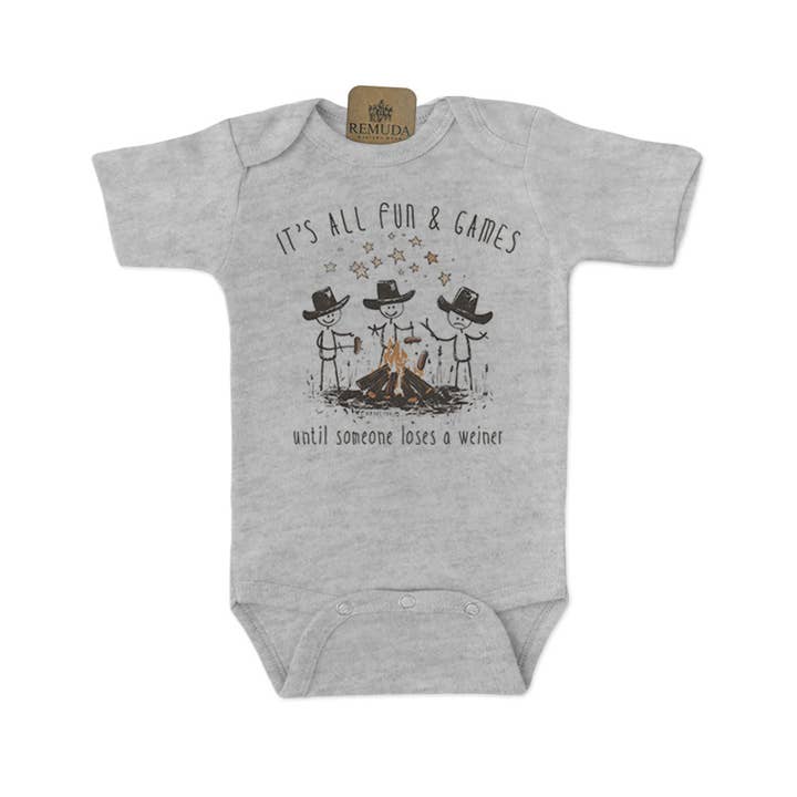 Remuda Western Wear - Wholesale Bodysuit (Non-Footed) - Baby - It's All Fun & Games Until Someone Loses A Weiner - Infant Camping One Piece Romper5