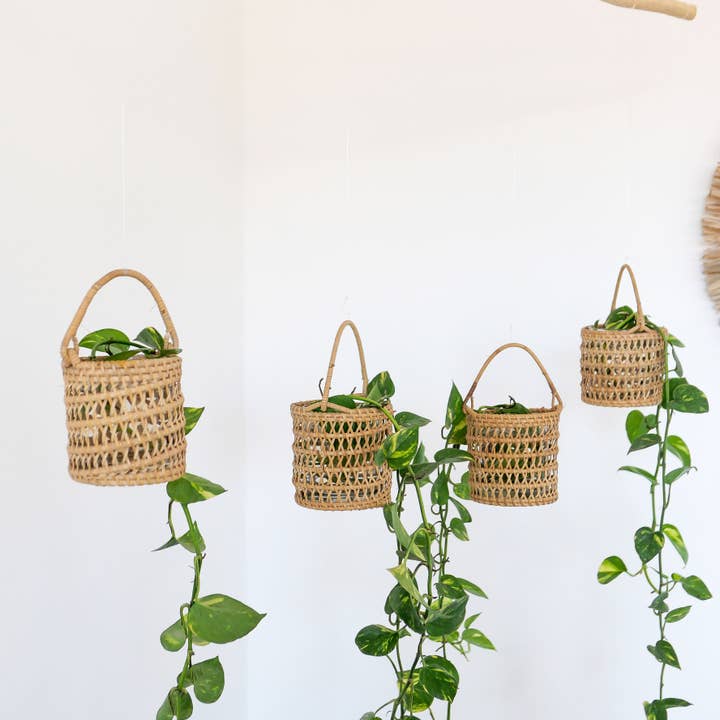 Hanging rattan basket set for wholesale by Joglo living