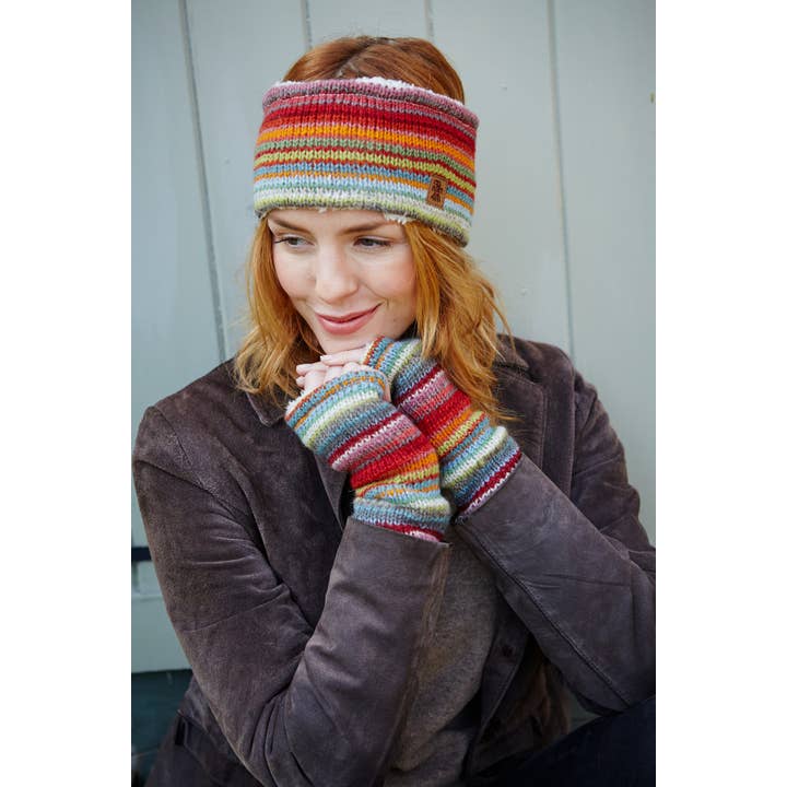 Handwarmer Seville Knit Fingerless Gloves Sunset Striped Sherpa Fleece for wholesale on Faire3