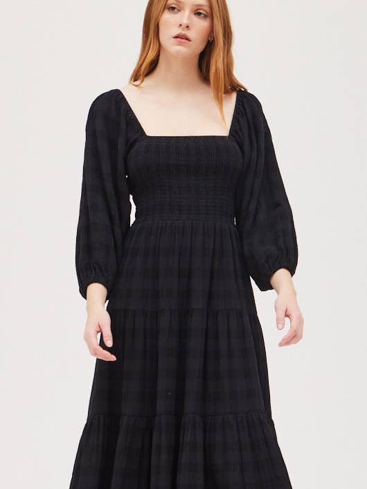 60578DG - SMOCKING TIERED MIDI DRESS for wholesale by Grade & Gather