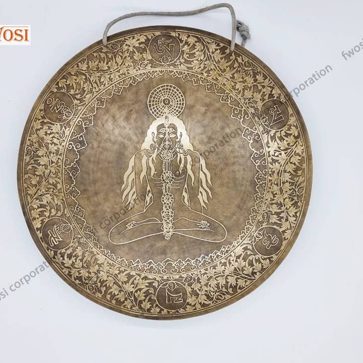 18 tommer syv chakra yogi gong | Antik mindfulness klokke lydskål sæt med kølle og pude | Meditation, yoga, åndelig helbredelse gong for engroshandel hos Fwosi