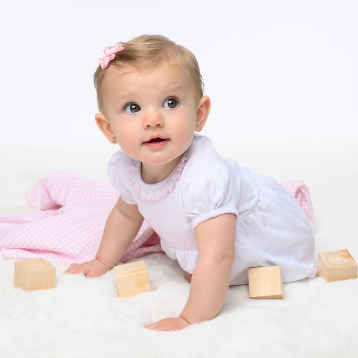 Magnolia Baby - Wholesale Bodysuit (Non-Footed) - Baby - Essentials Solid Smocked Bubble - White Pink