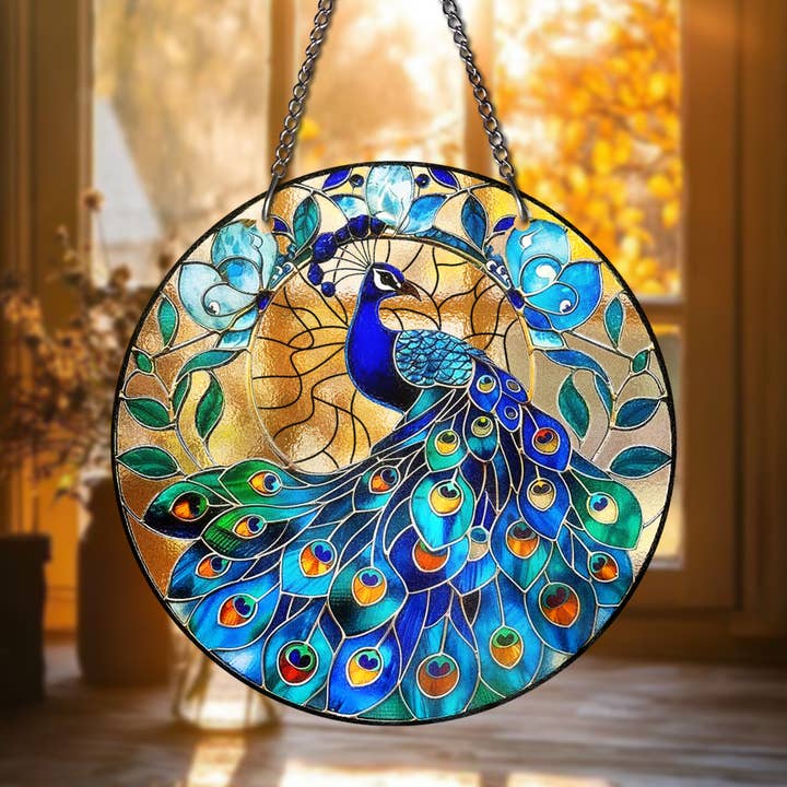 Merchemy - Wholesale Wall Decor - Kids & Baby - Peacock STAINED GLASS SunCatcher Elegant Bird Window Hanging2