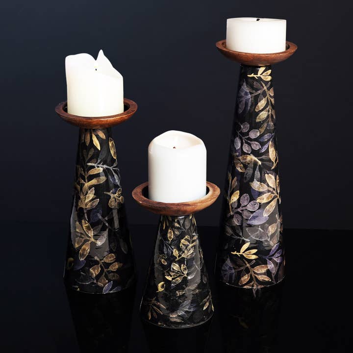 Mela Artisans - Wholesale Candle Holder - Moody Floral Pillar Candle Holder Set1