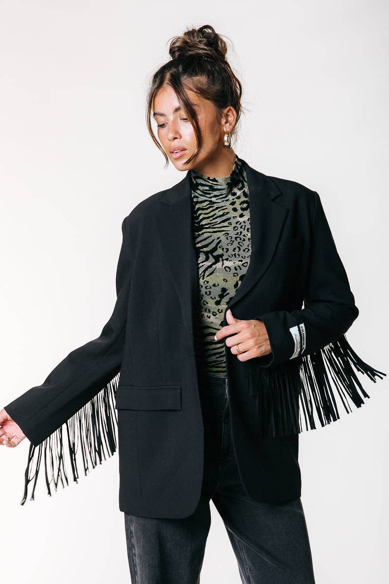 Jesra Fringe Blazer | Black for wholesale on Faire