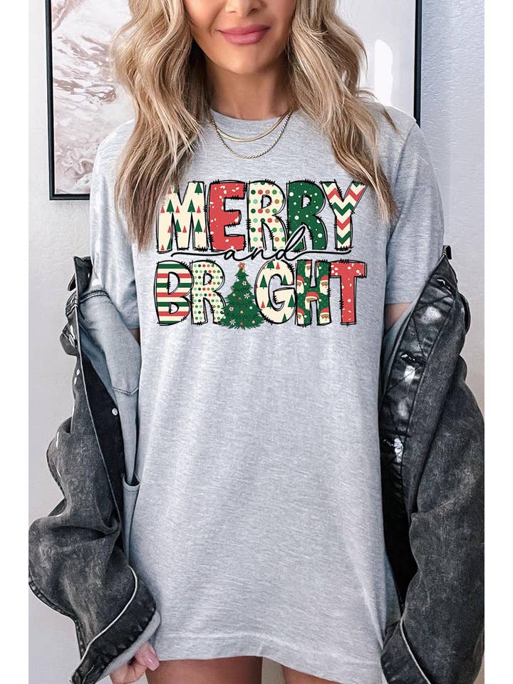 FELIZ E BRILHANTE, MANGA CURTA UNISSEXO DE NATAL, GRÁFICO por atacado de COLORBEAR