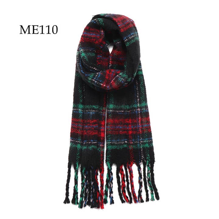 Adorro - Wholesale Scarf - Women's - Soft Chunky Oblong Multi Color Plaid Fleece Scarf