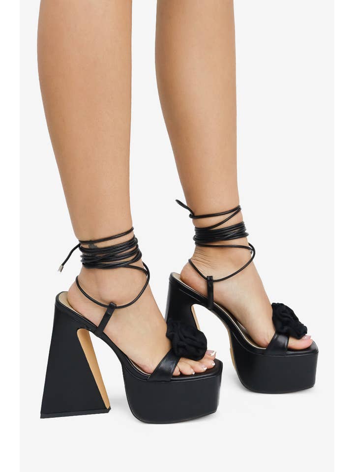 Black AIMER- Sculpted Platform Heels w/ Floral Detail for wholesale on Faire3