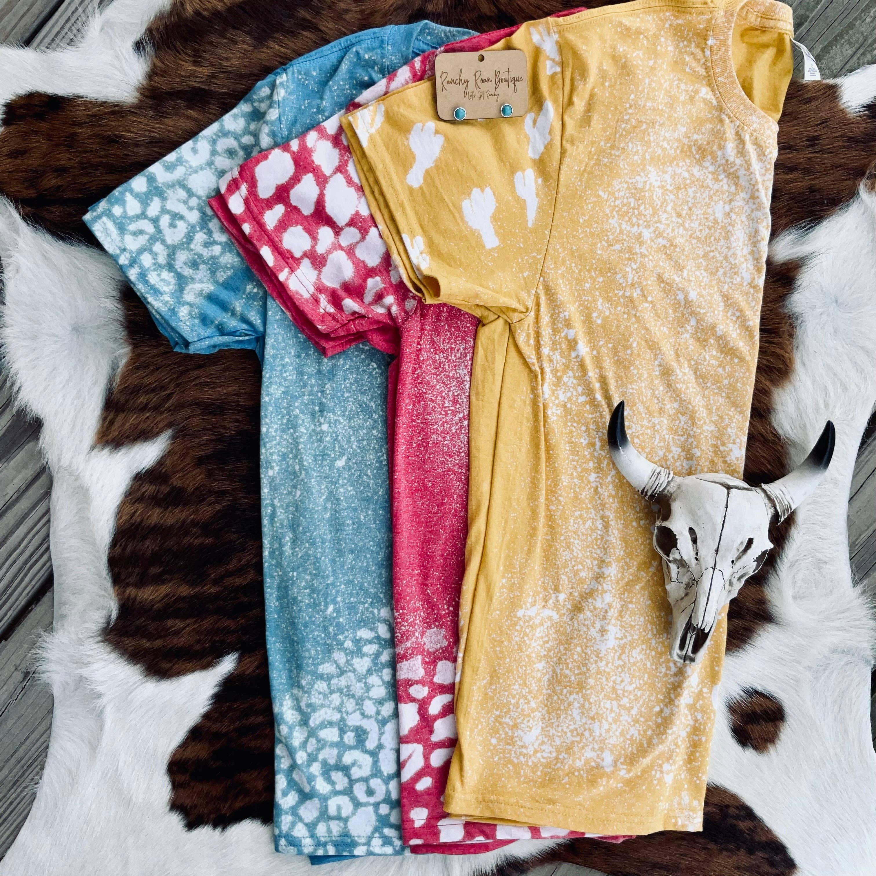 Ranchy Roan Boutique - Wholesale Sublimation Blank T-Shirt - Women's - Stenciled Bleach Western Blank Tee5