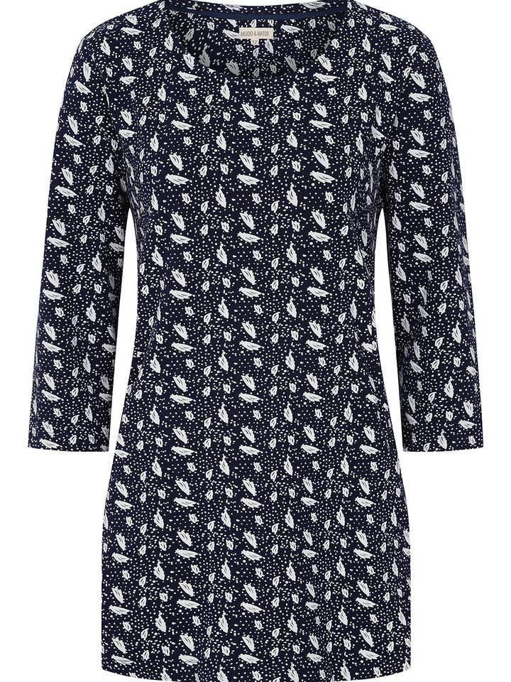 Francoise Tunika - Polka Leaf Marinblå - GOTS Ekologisk Bomull för wholesale av Mudd & Water
