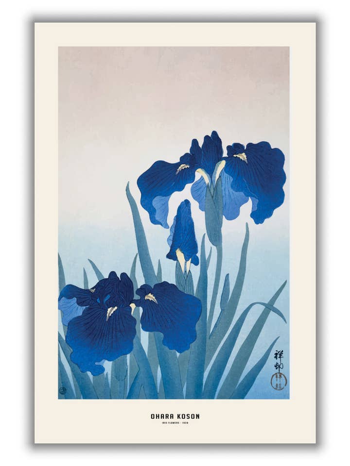 Ohara Koson - Fiori di iris per la vendita all'ingrosso da parte di Stanley Print House