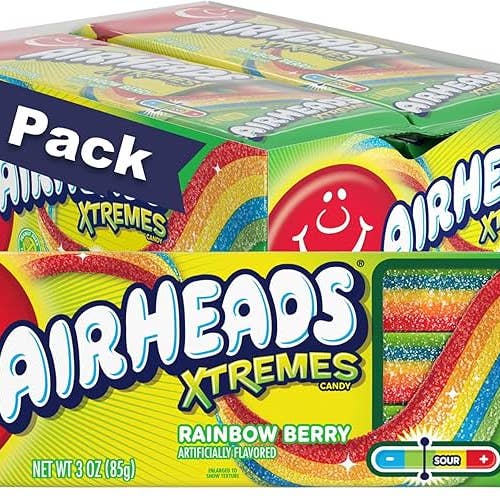 Long Island Candy Factory – wholesale Gummy – Airheads 12 Ct 3 Oz Extreme Rainbow Berry Belts Tray