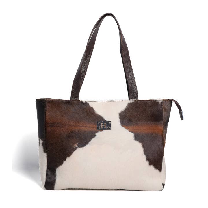Brown & White Hair-on Leather Tote Bag – Stylish & Durable for wholesale by Hammi Leathers
