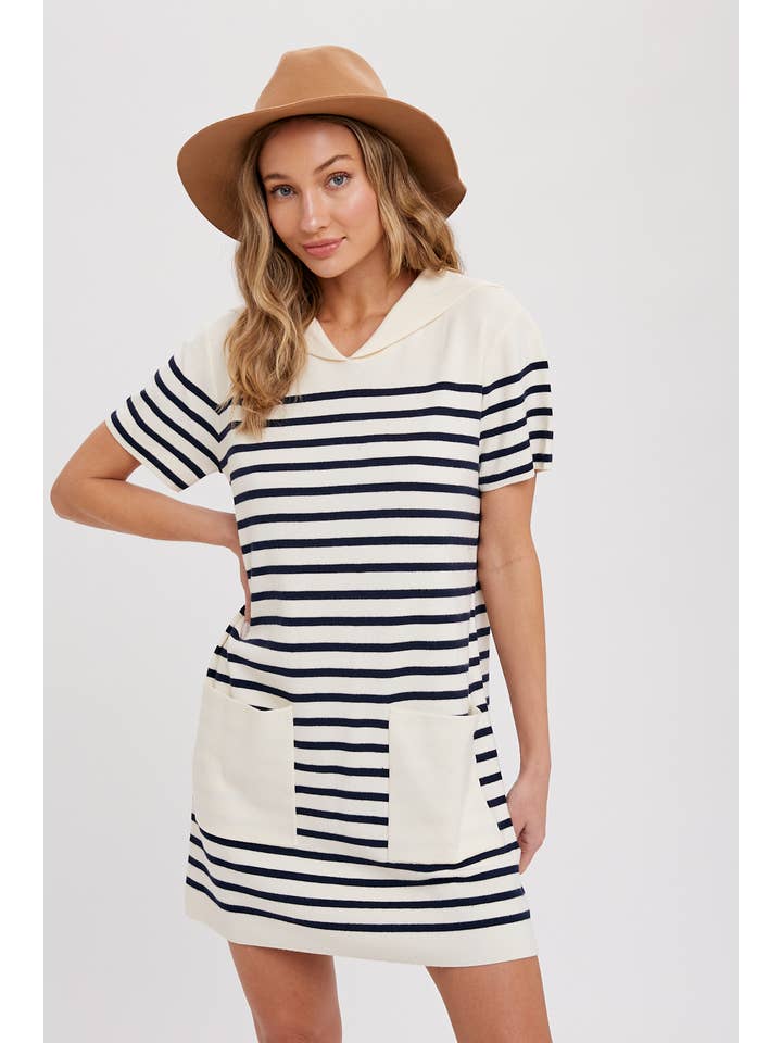 Bluivy - Wholesale Dress - Women's - SAILOR COLLAR STRIPE DRESS