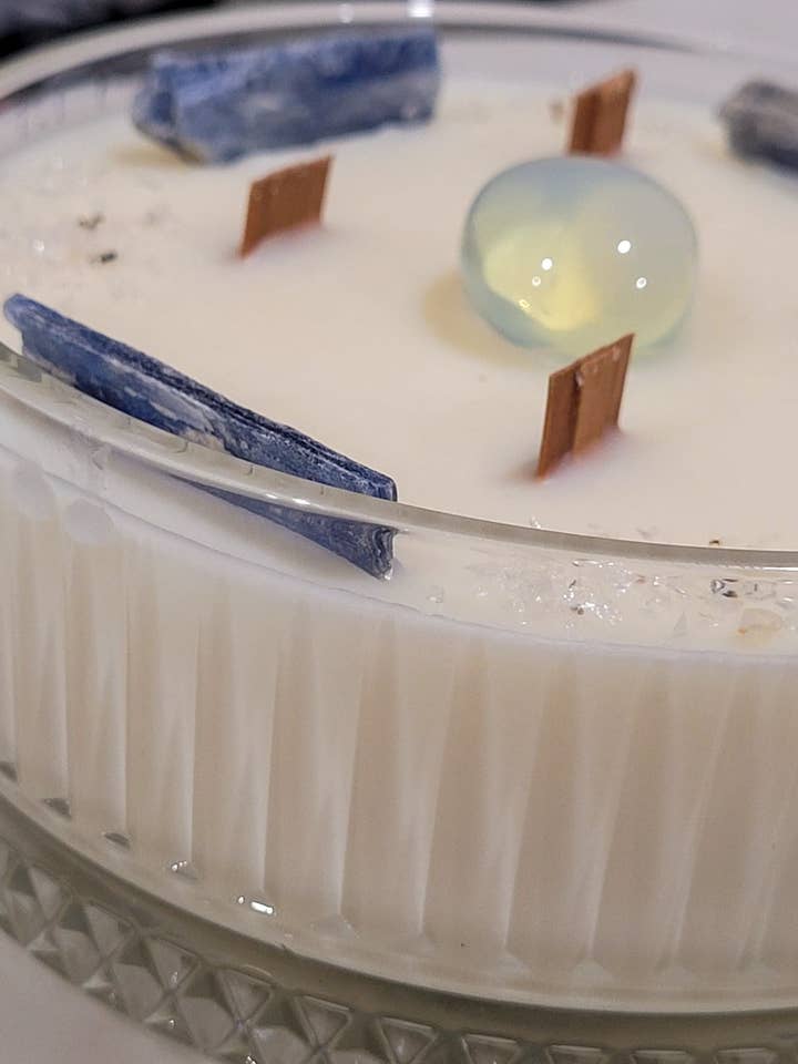 Healing Manifestation Crystal Candles in Vintage Glass Bowl for wholesale by Manifestation Candles