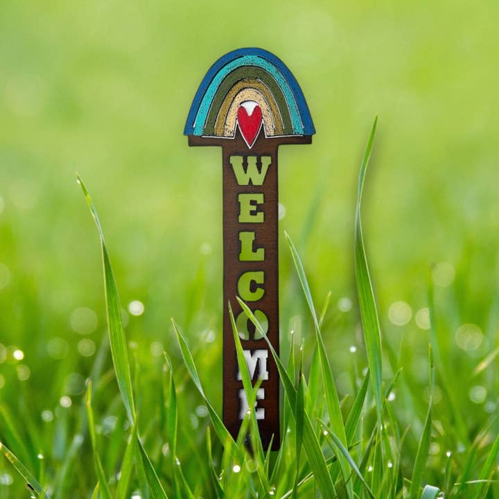 Estaca de planta arco-íris coração orgulho presente jardim sinal de boas-vindas EUA por atacado de Whimsies