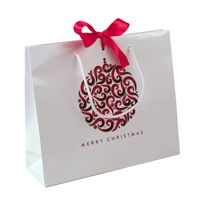 White Merry Christmas - Luxury Paper Bag 32+10x27 for wholesale on Faire0
