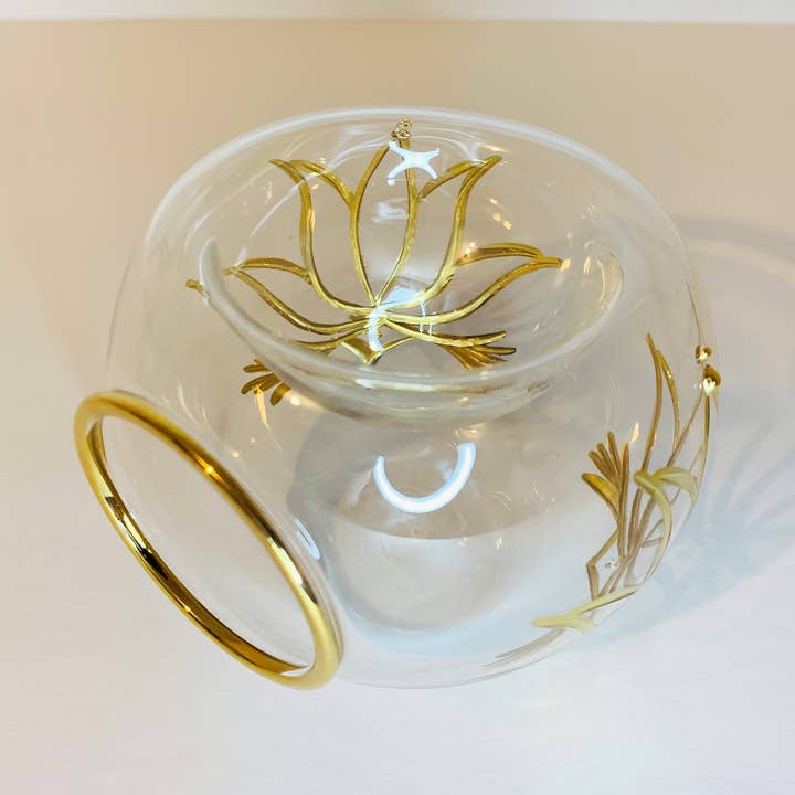 Difusor de óleo de vidro soprado - Gold Lotus por atacado de Dandarah (Ships from Canada)