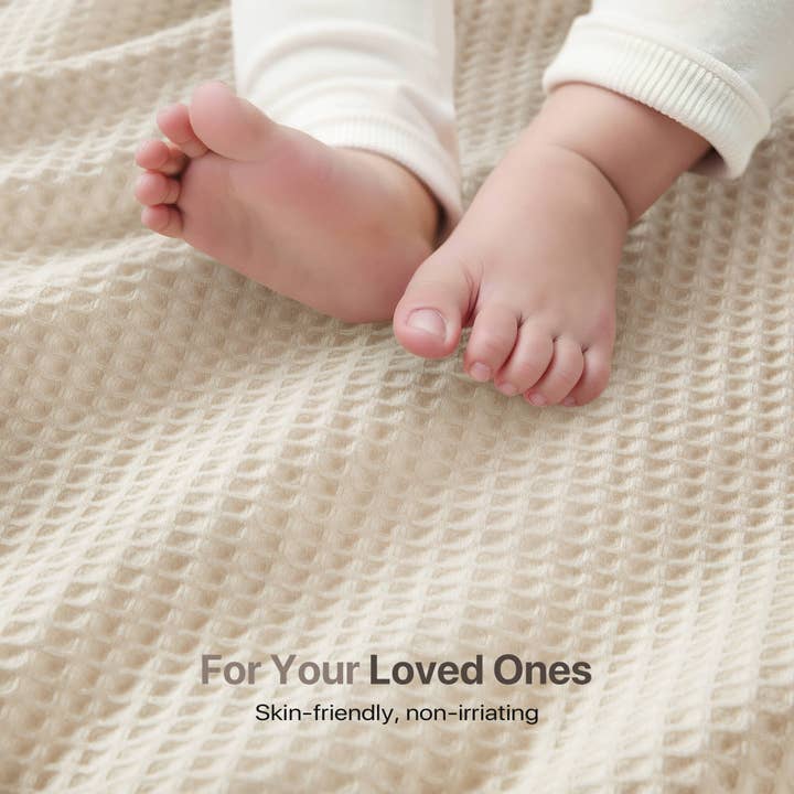 Olliix - Wholesale Bedding Blanket - Waffle Weave Cotton Bedding Blanket, Ivory