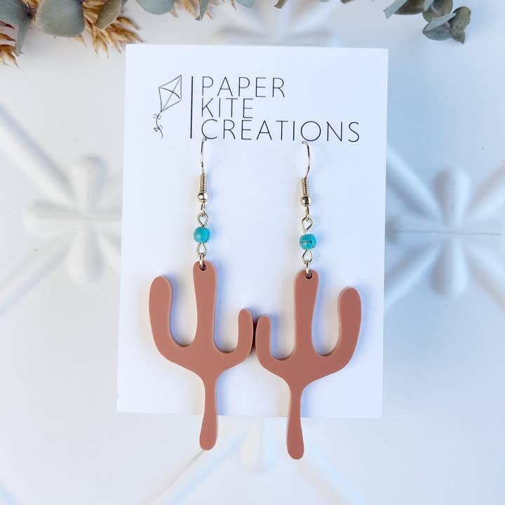 Cactus Dangle with Turquoise Bead for wholesale by Paper Kite Creations