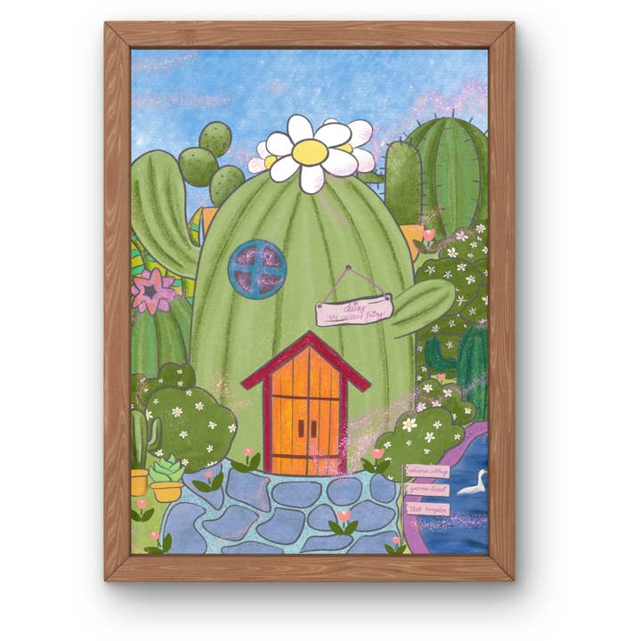 Impression d'illustration numérique Cactus Fairy House pour la vente par Lisa Trinca Art