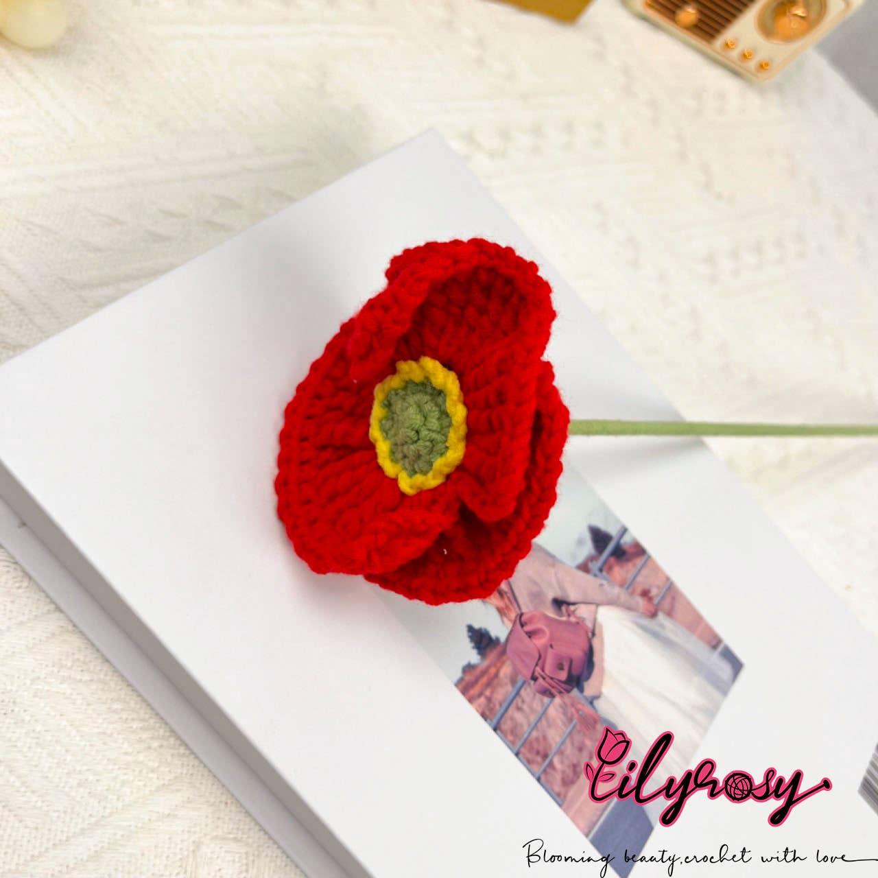 Lilyrosy（Duty free) – Flores artificiais por atacado – Crochet Corn Poppys, Presentes Feitos à Mão para qualquer ocasião9