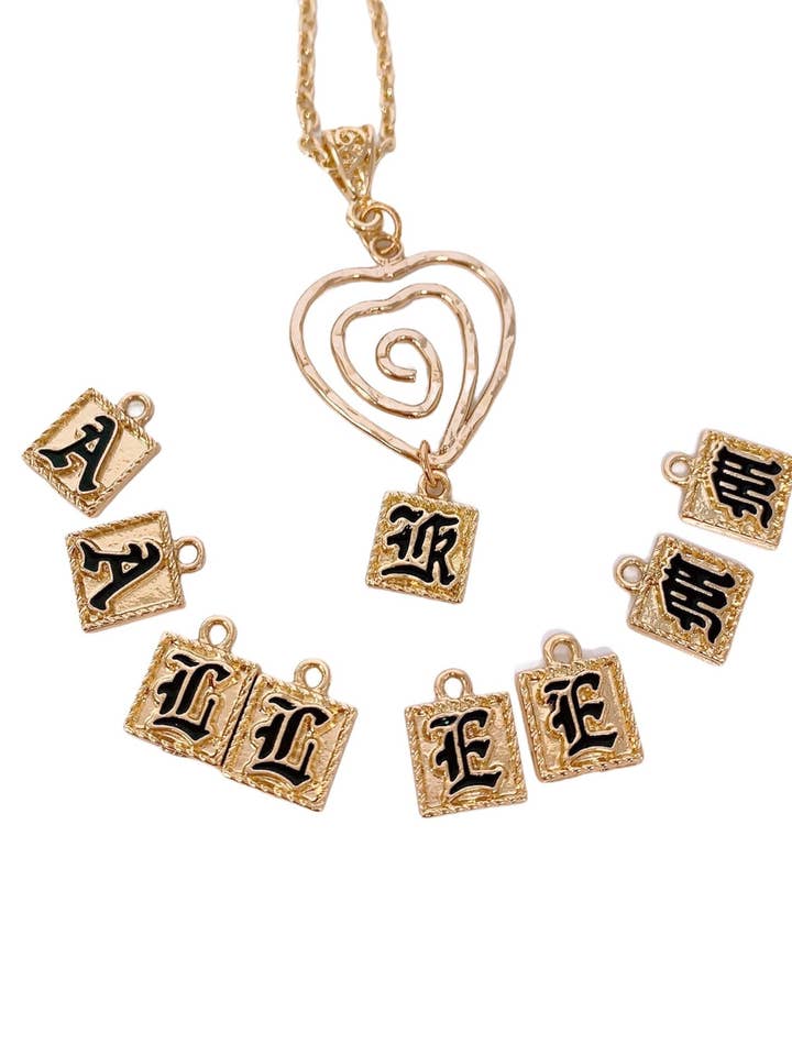 Old English Letter Charms Piko Heart Necklace for wholesale by Anela's Jewelry
