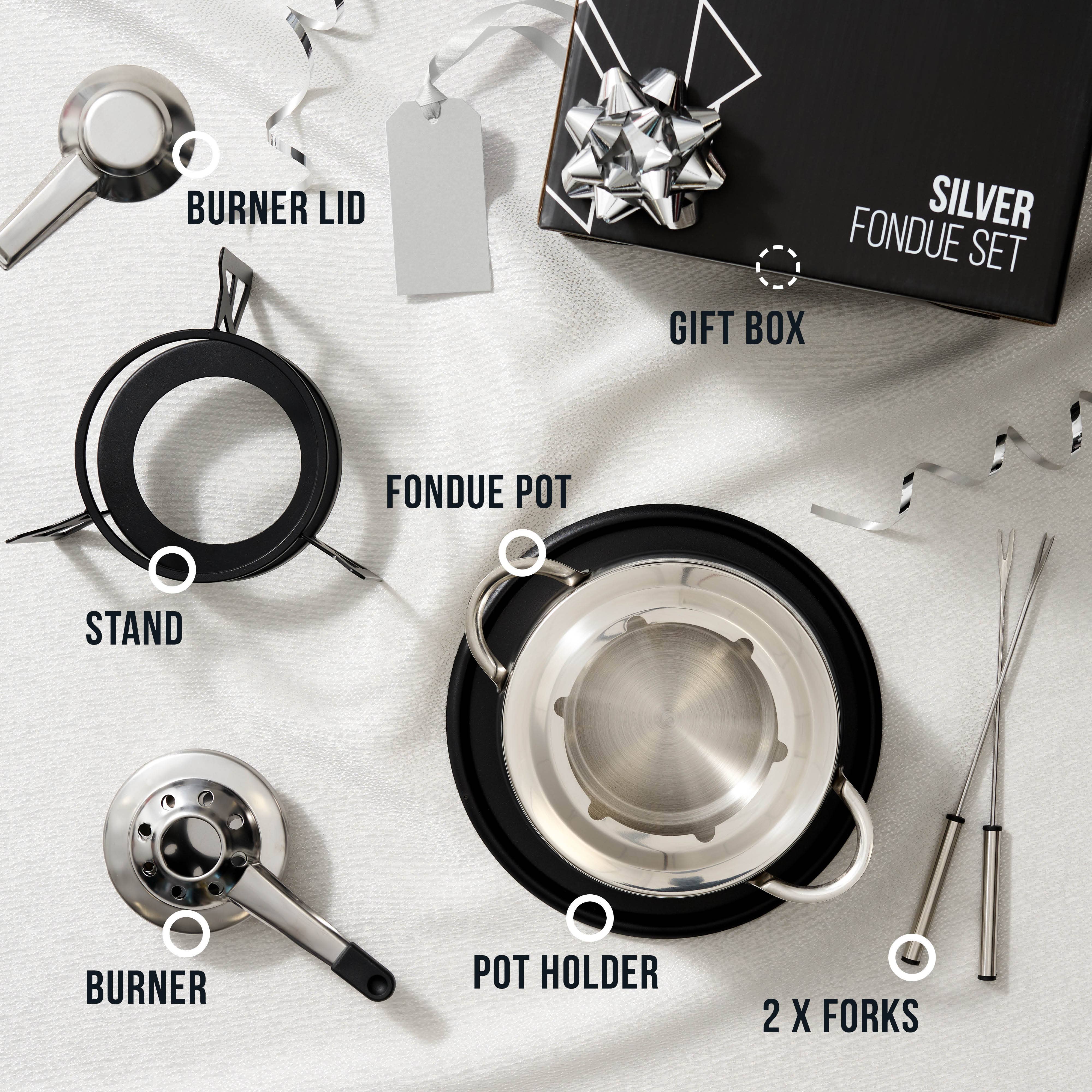 Oak & Steel – Großhandel Küchengeräte – Silver Fondue Geschenkset2