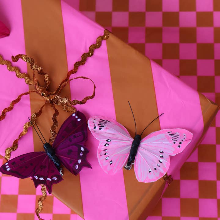 Petra Boase Ltd - Vente Papiers de soie - Papier de soie de luxe à damier/diagonale - Gingembre/Fl Pink