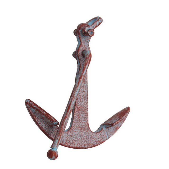 Hampton Nautical - Wholesale Paper Weight - Rustic Red Whitewashed Deluxe Cast Iron Anchor Paperweight 51