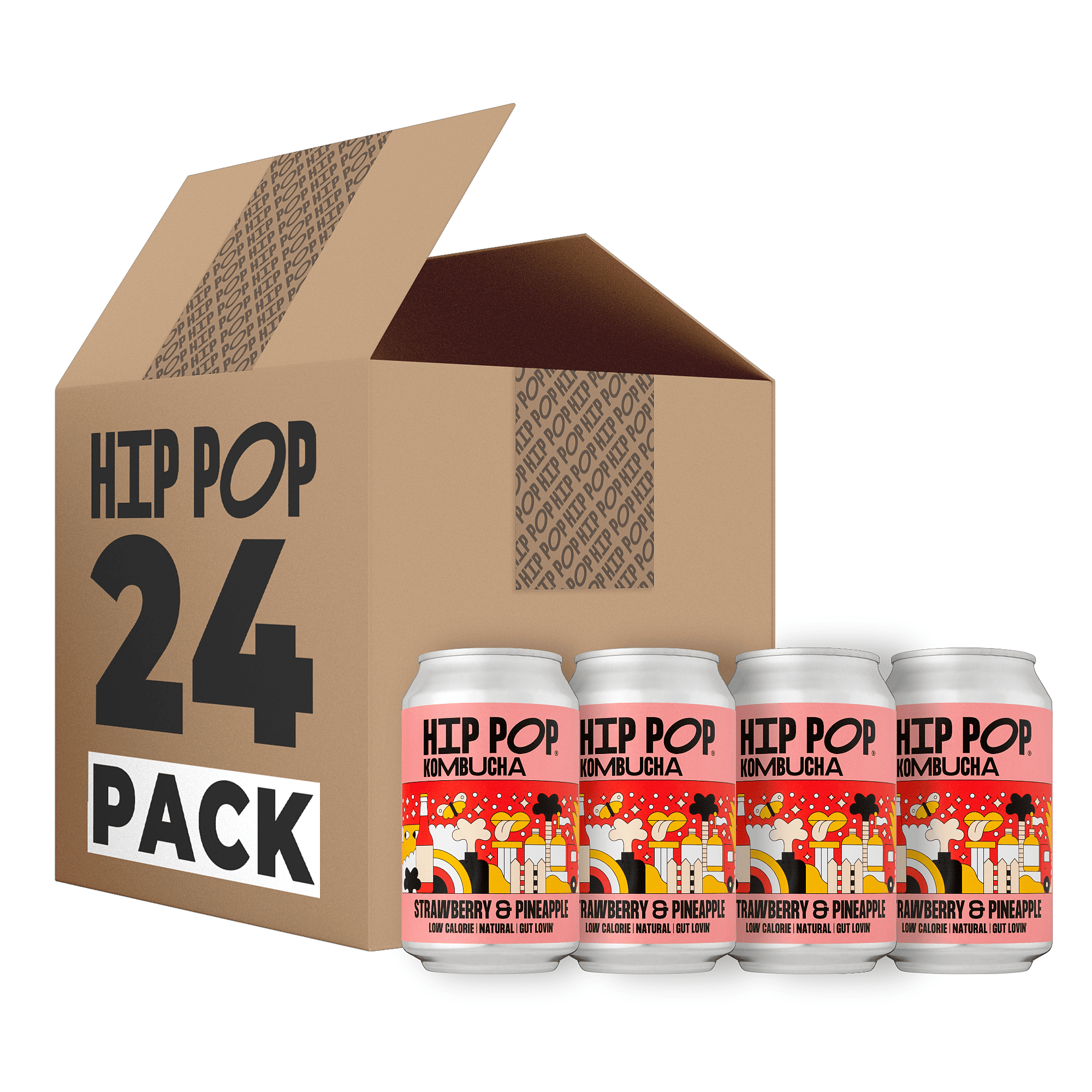 Hip Pop - Venta al por mayor Kombucha - Bebida vegana de kombucha - Fresa y piña x 24 - Probiótica1
