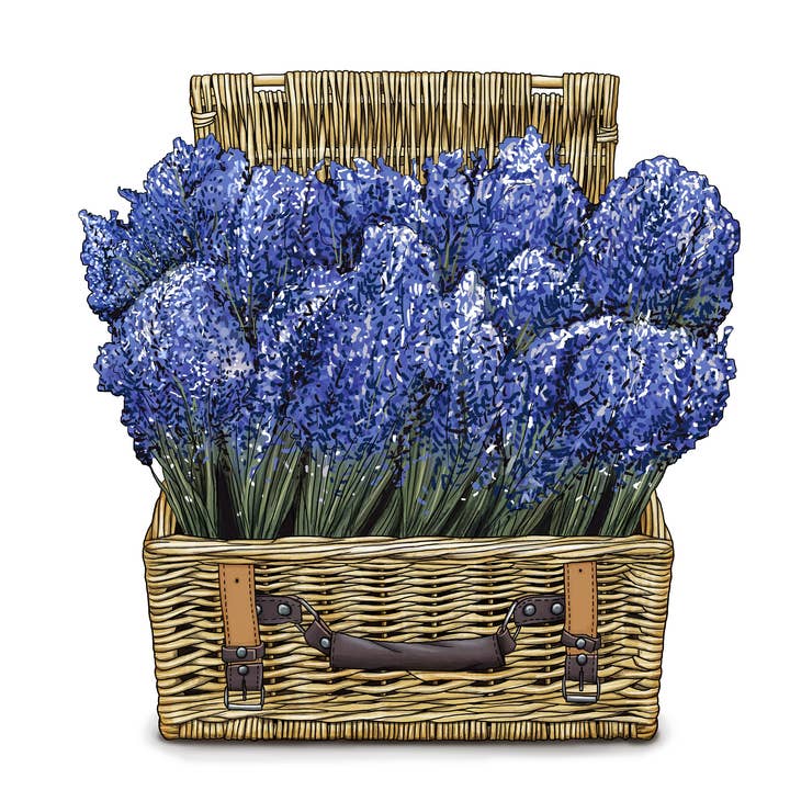Toalla de mano con diseño floral, natural y lavanda en forma de cesta de ratán para venta al por mayor de Ox Bow Decor