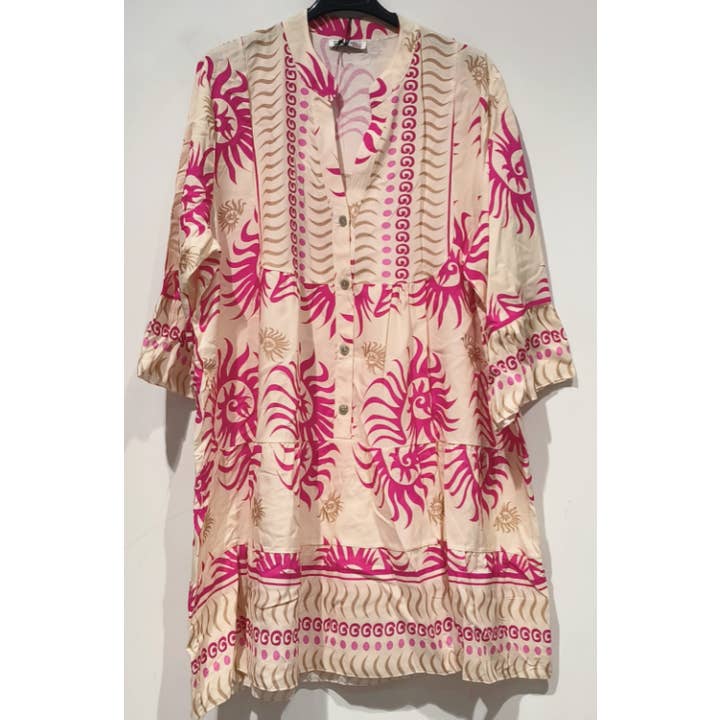 SVOR5 Fuchsia One Size Italian Floral Short Printed Dress for wholesale by LOOWIE