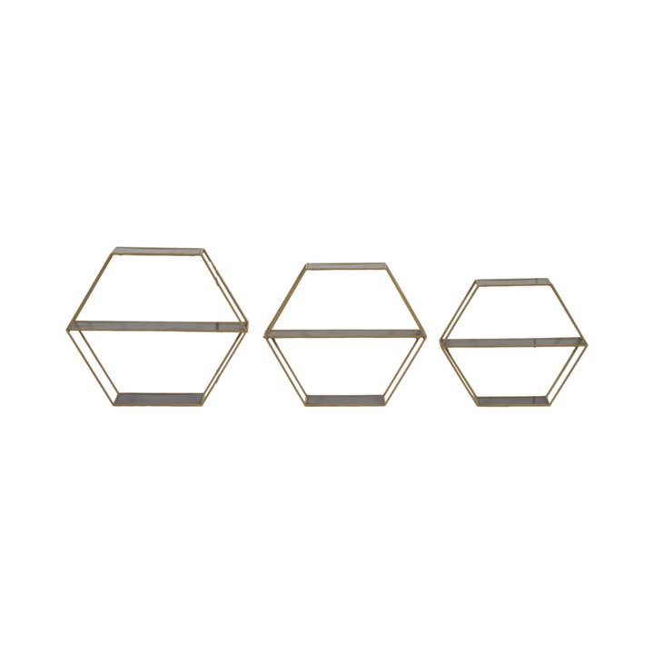 Sagebrook Home – wholesale Vägghylla – Guld 21/24/26 tum Trä Hexagon Vikbar Vägg Hylla (Set om 3)