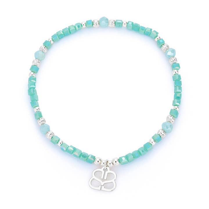 Seraphina Silver & Aqua Stretch Bead Bracelet for wholesale by Boho Betty