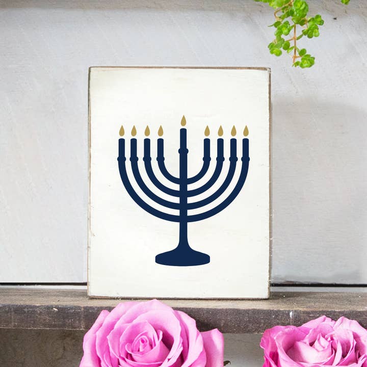 Menorah Decorative Wooden Block for wholesale by Rustic Marlin