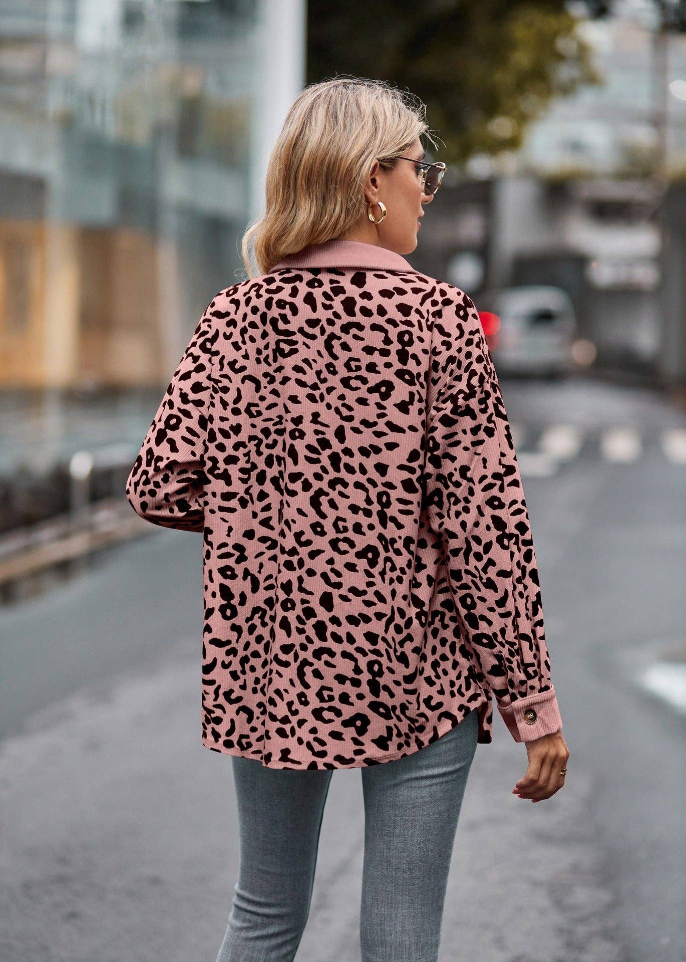 Suhkasana - Wholesale Shirt Jacket/Shacket - Women's - Leopard Corduroy Shirt Jacket - Button Down Oversized Fit21