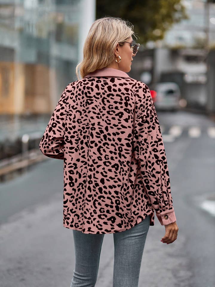 Suhkasana - Vente Veste-chemise – femme - Veste-chemise en velours côtelé léopard - Coupe ample à boutons.21