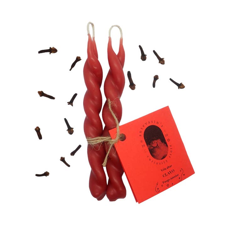 Antevasin´s Store - Venta al por mayor Velas cónicas/candeleros - Vela roja ritual pareja CLAVO (valor y Pasión) trenzada 13cm