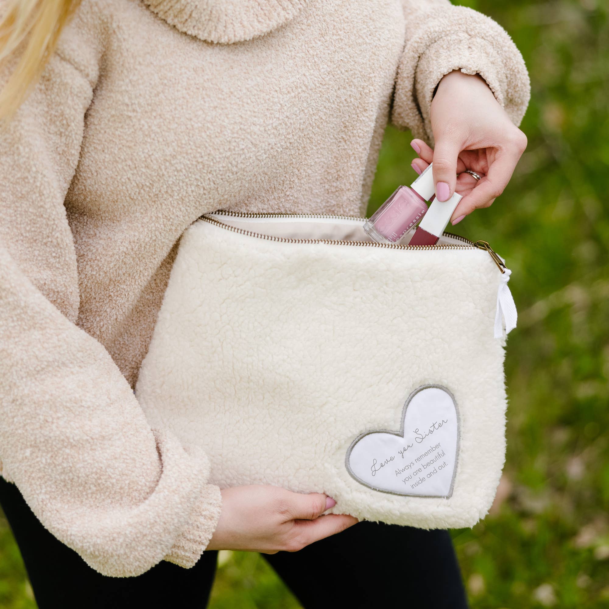 Pavilion - Wholesale Makeup/Cosmetic Bag - Sister - 10" x 8" Sherpa Cosmetic Bag2