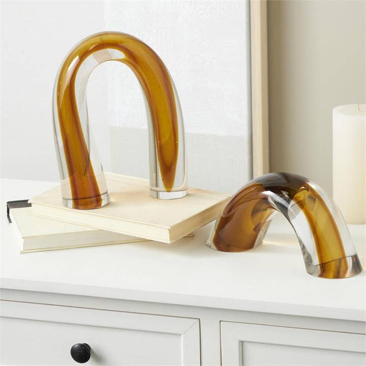 Amber Glass Abstract Artistic Arched Sculpture - Set of 2 for wholesale by Will's Company
